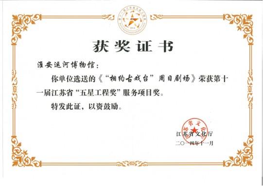 2014年度榮獲江蘇省“五星工程獎”服務項目獎